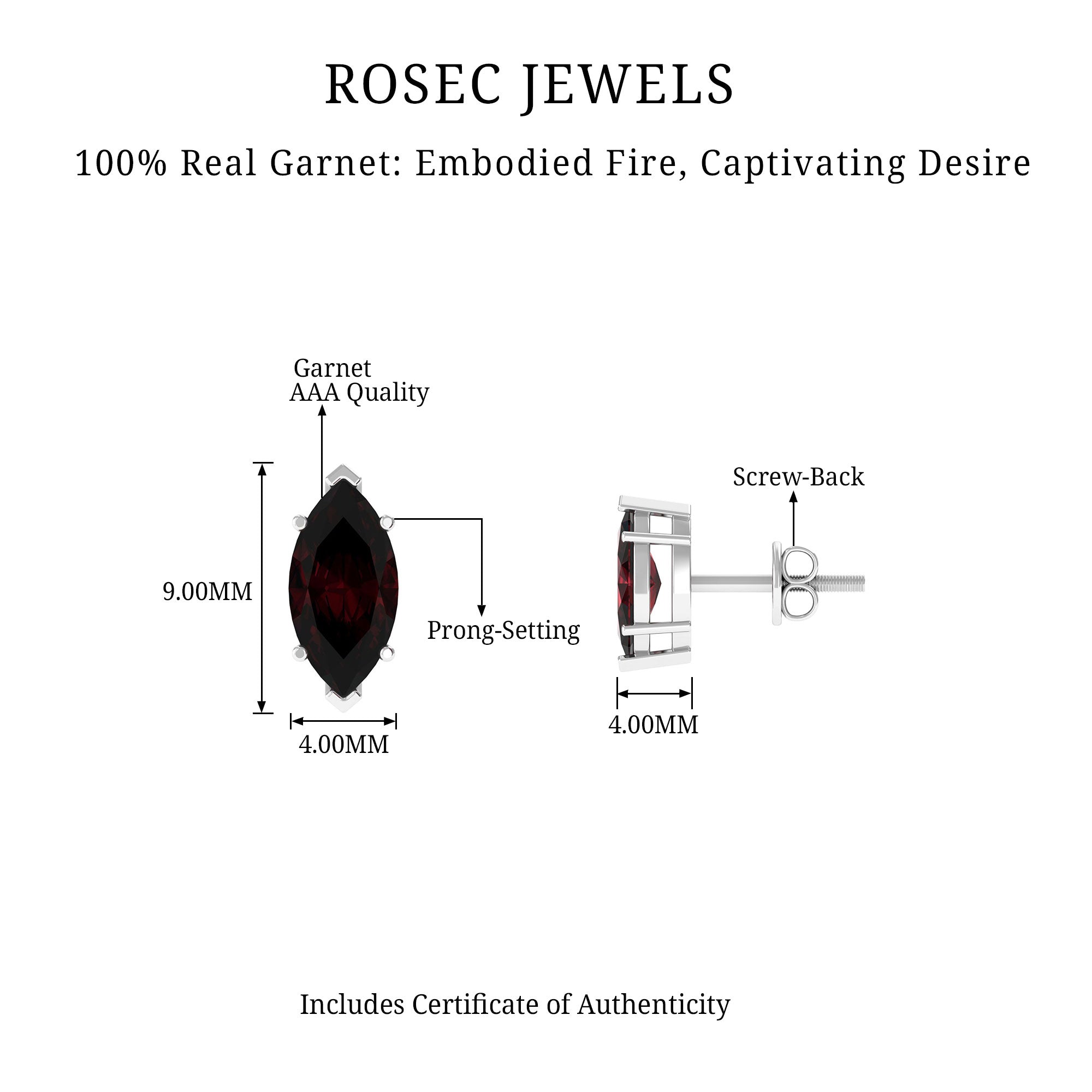 1.50 CT Marquise Shape Garnet Solitaire Stud Earrings in Basket Setting Garnet - ( AAA ) - Quality - Rosec Jewels