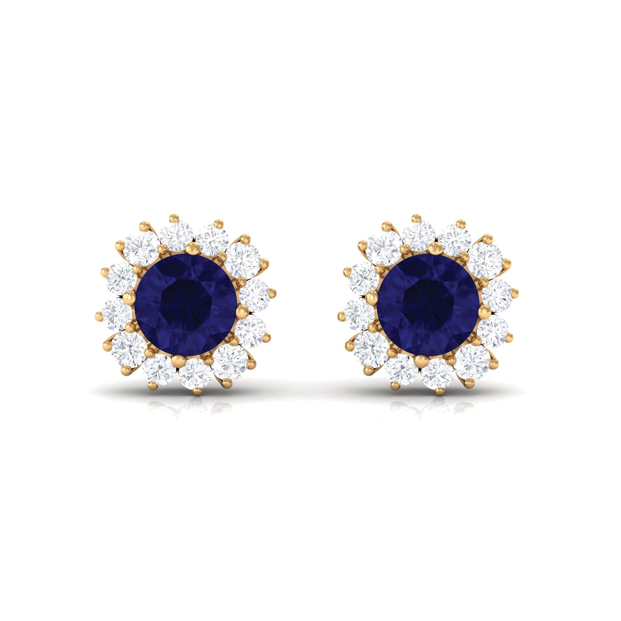 1.25 CT Blue Sapphire Stud Earrings with Diamond Halo Blue Sapphire - ( AAA ) - Quality - Rosec Jewels