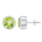 Natural Peridot Solitaire Stud Earrings in Bezel Setting Peridot - ( AAA ) - Quality - Rosec Jewels