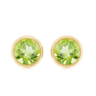 Natural Peridot Solitaire Stud Earrings in Bezel Setting Peridot - ( AAA ) - Quality - Rosec Jewels