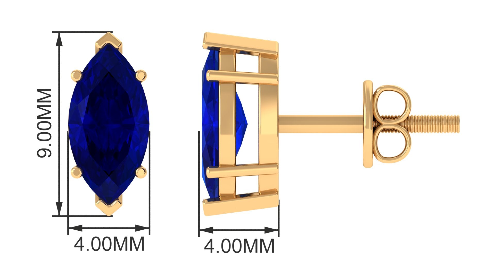 4X8 MM Marquise Cut Created Blue Sapphire Solitaire Stud Earrings Lab Created Blue Sapphire - ( AAAA ) - Quality - Rosec Jewels