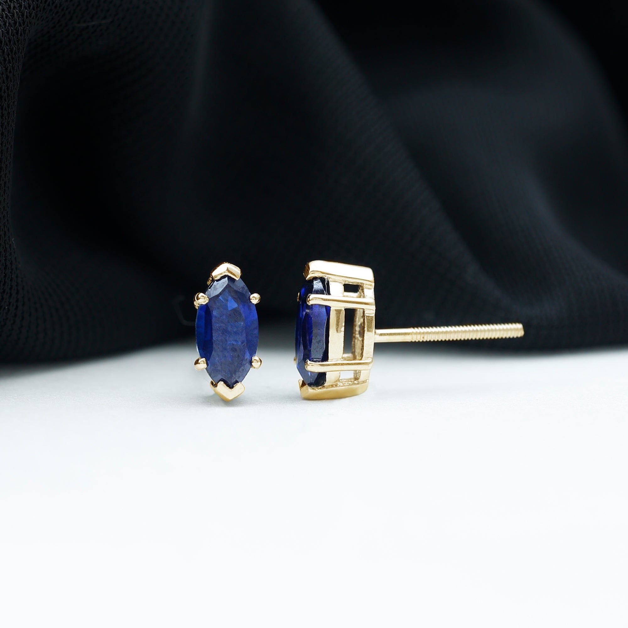 4X8 MM Marquise Cut Created Blue Sapphire Solitaire Stud Earrings Lab Created Blue Sapphire - ( AAAA ) - Quality - Rosec Jewels