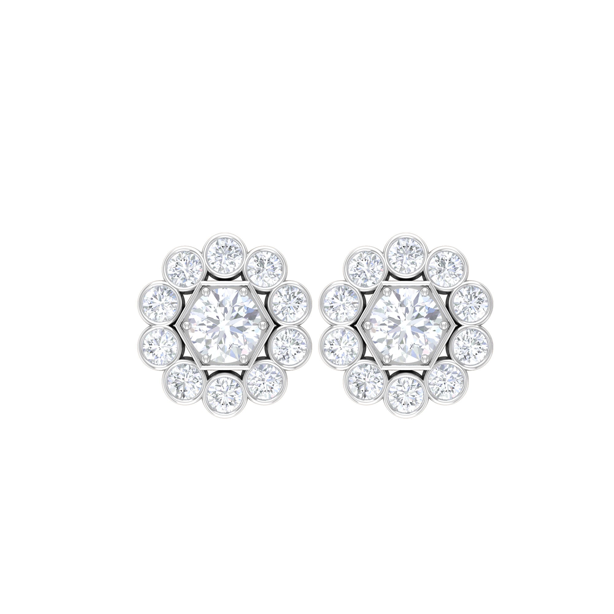 1.25 CT Zircon Gold Stud Earrings with Halo Zircon - ( AAAA ) - Quality - Rosec Jewels