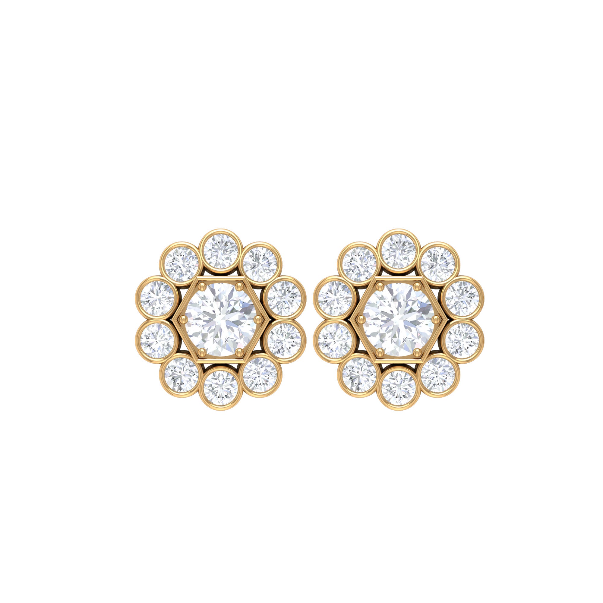 1.25 CT Zircon Gold Stud Earrings with Halo Zircon - ( AAAA ) - Quality - Rosec Jewels