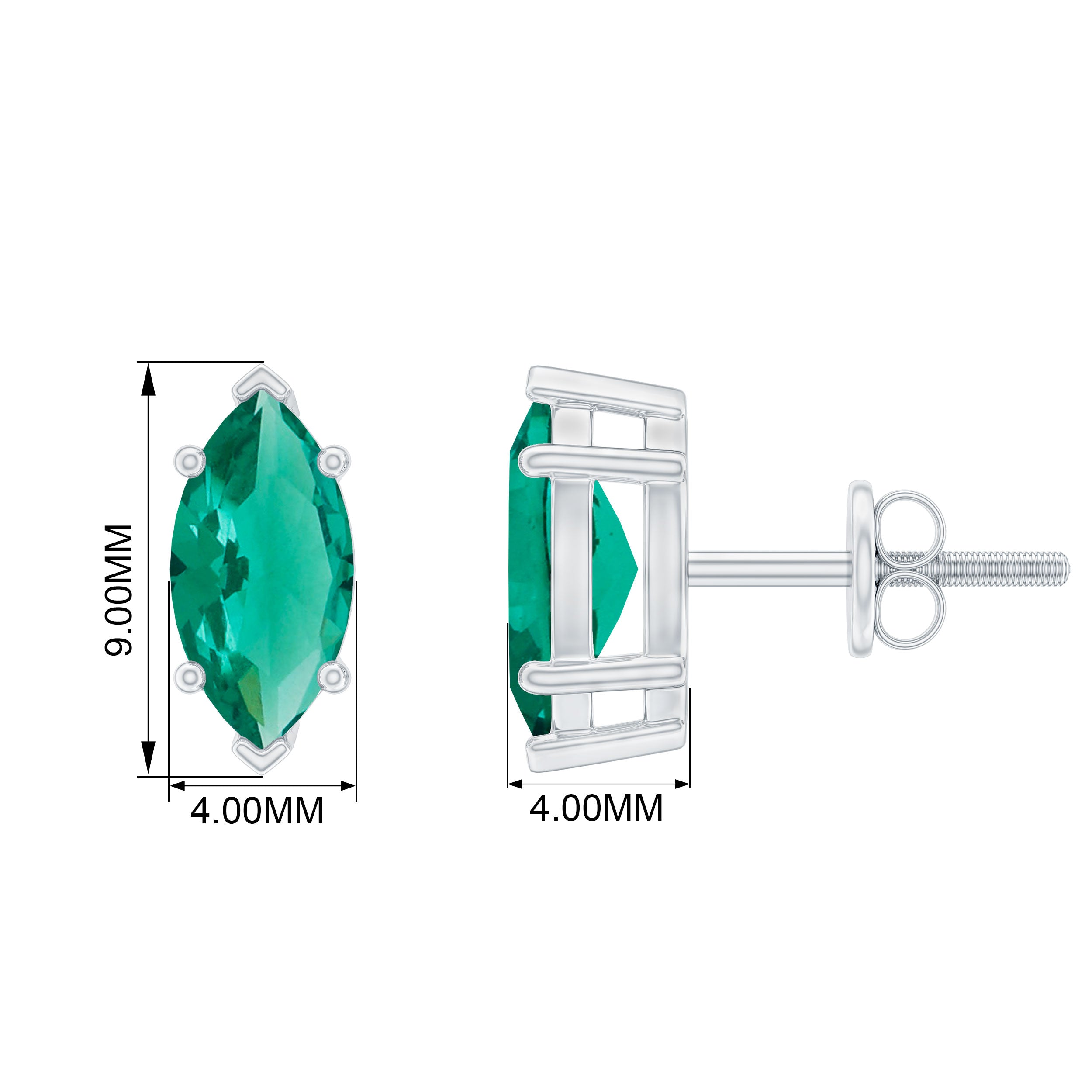 8X4 MM Marquise Cut Created Emerald Solitaire Stud Earring Lab Created Emerald - ( AAAA ) - Quality - Rosec Jewels