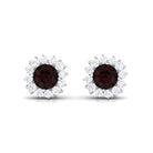 1 CT Garnet and Diamond Classic Halo Stud Earrings with Screw Back Garnet - ( AAA ) - Quality - Rosec Jewels