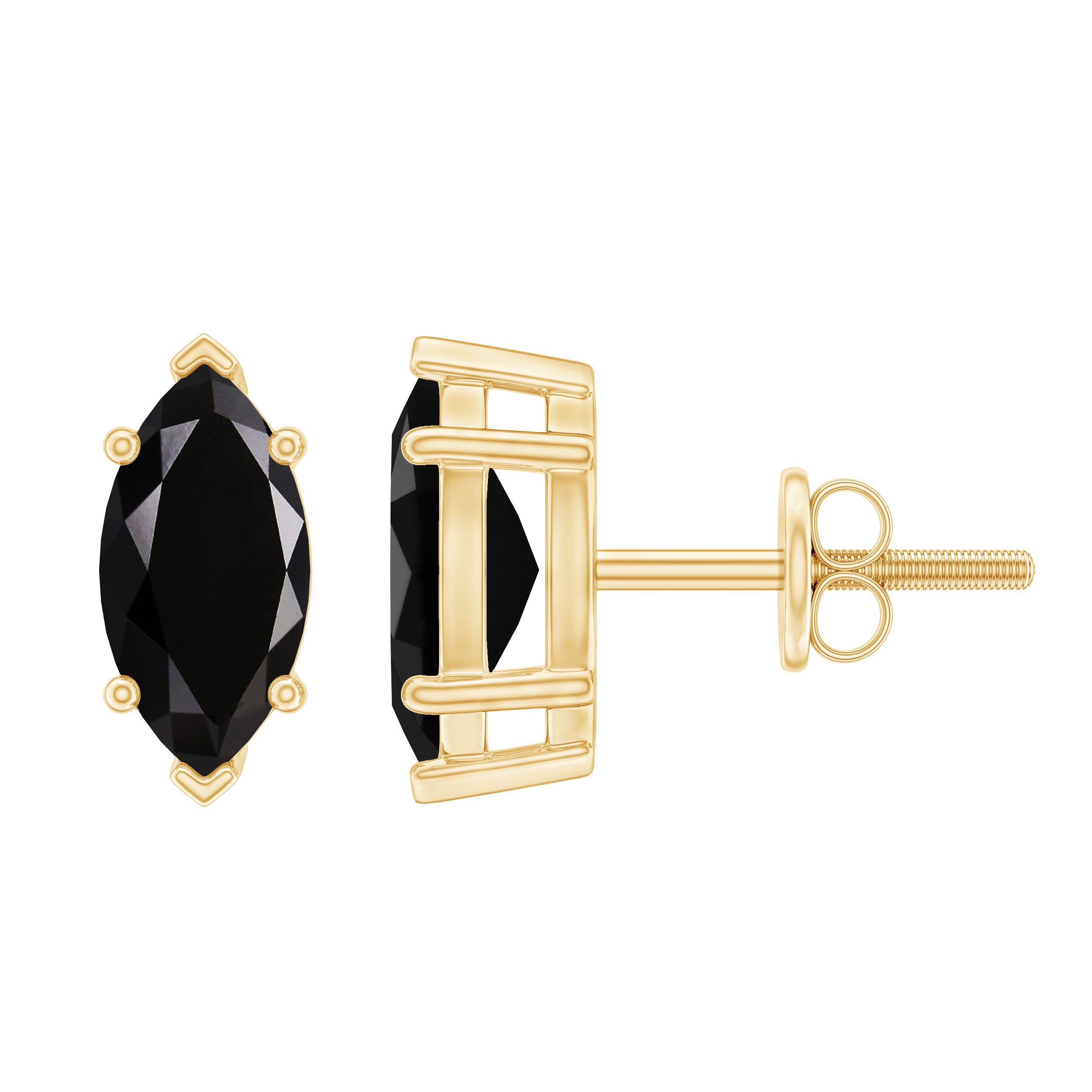 Marquise Black Onyx Solitaire Studs in Basket Setting Black Onyx - ( AAA ) - Quality - Rosec Jewels