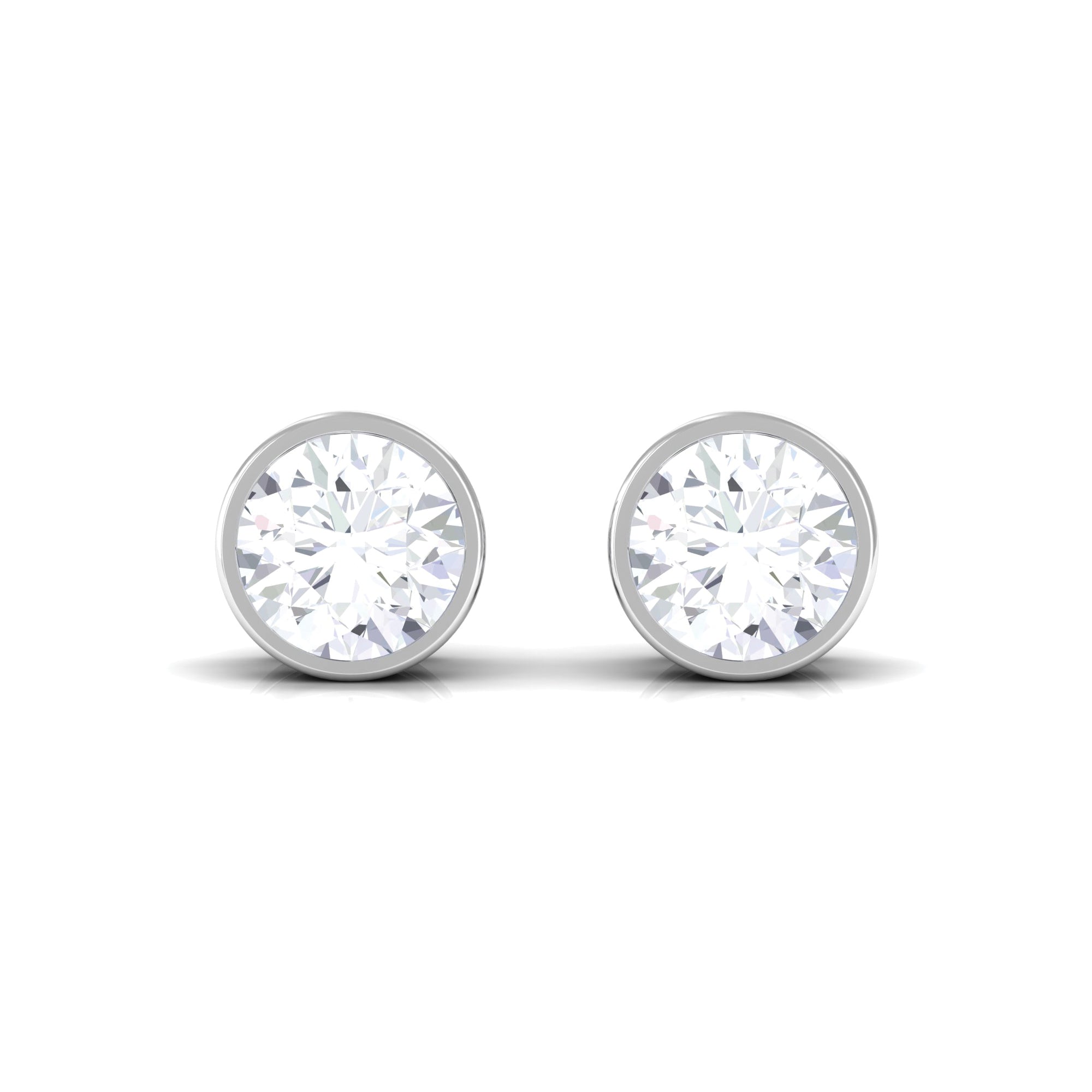 Bezel Set Moissanite Solitaire Stud Earrings Moissanite - ( D-VS1 ) - Color and Clarity - Rosec Jewels