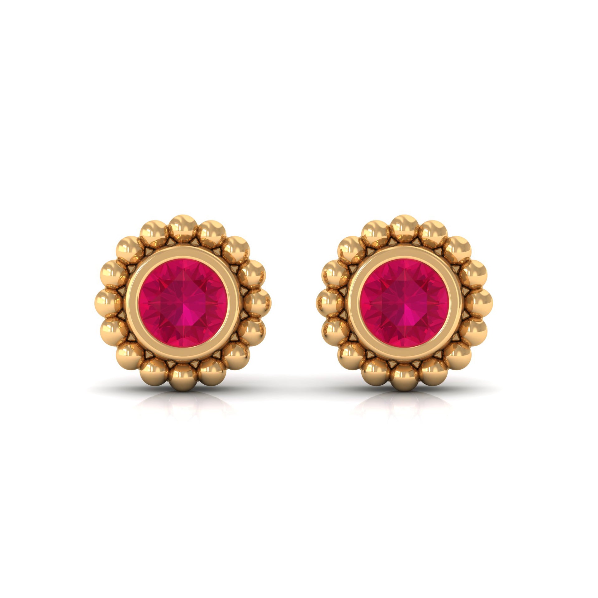 1/4 CT Ruby Solitaire Stud Earring in Beaded Bezel Setting for Women Ruby - ( AAA ) - Quality - Rosec Jewels