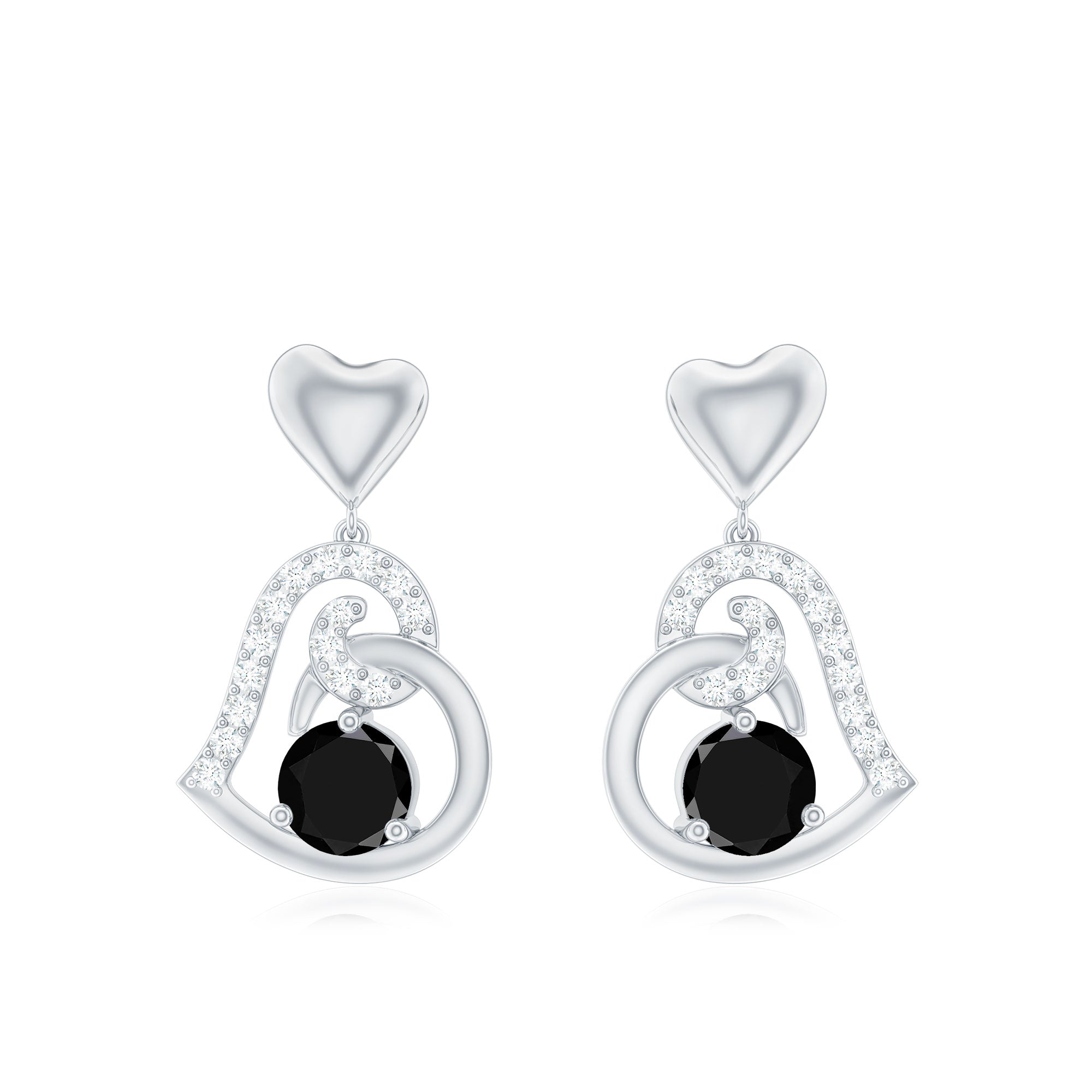 3/4 CT Black Onyx and Diamond Heart Drop Earring Black Onyx - ( AAA ) - Quality - Rosec Jewels