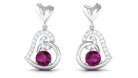 3/4 CT Rhodolite and Diamond Heart Drop Earrings with Accent Rhodolite - ( AAA ) - Quality - Rosec Jewels