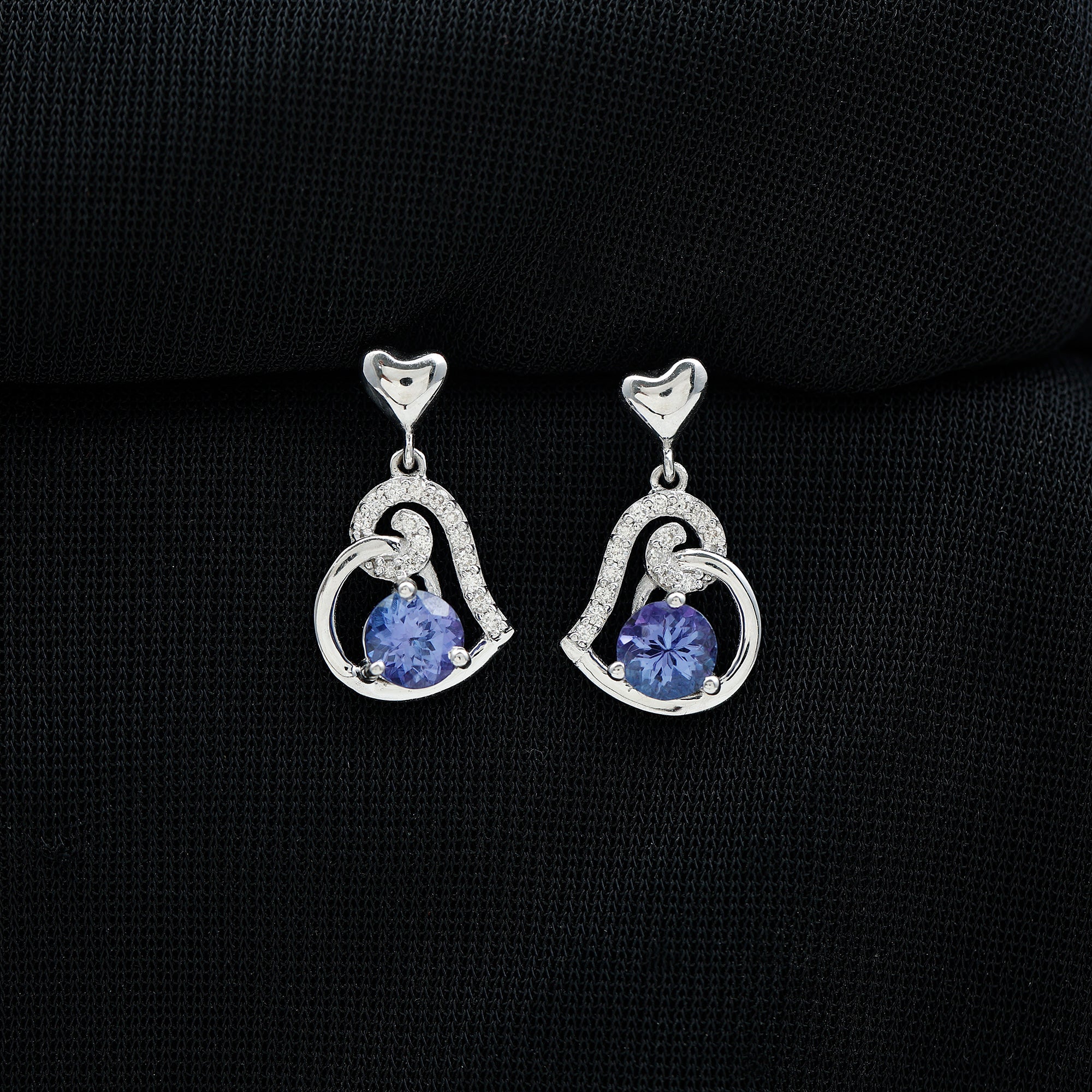 Heart Drop Earring with Tanzanite and Diamond Tanzanite - ( AAA ) - Quality - Rosec Jewels