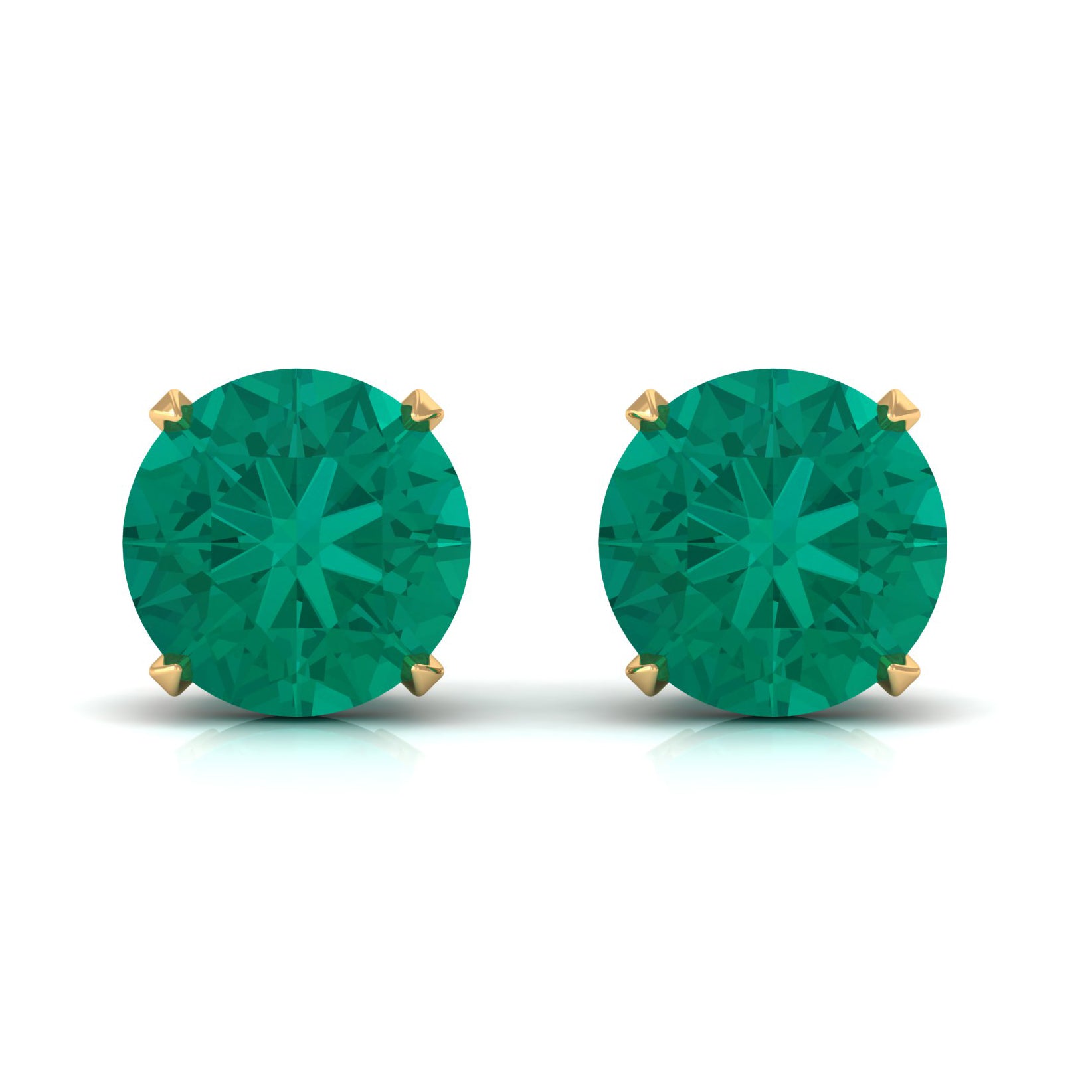 Natural Emerald Solitaire Stud Earrings Emerald - ( AAA ) - Quality - Rosec Jewels