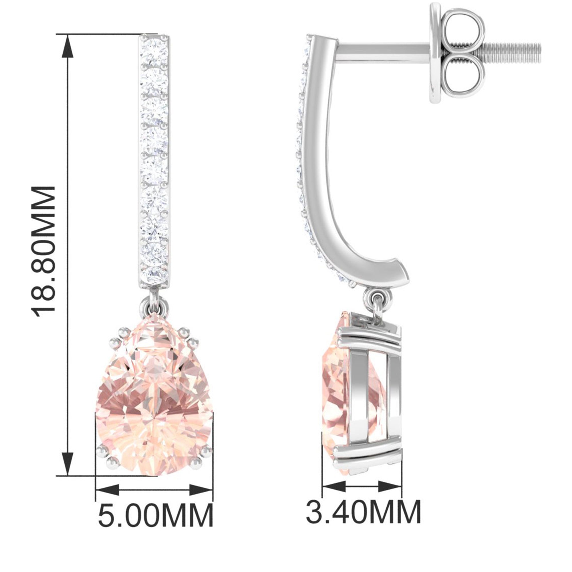 1.50 CT Classic Morganite and Diamond J Hoop Drop Earrings Morganite - ( AAA ) - Quality - Rosec Jewels