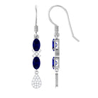 2 CT Oval Cut Blue Sapphire and Diamond Dangle Earrings Blue Sapphire - ( AAA ) - Quality - Rosec Jewels