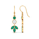 1.75 CT Bezel Set Emerald Leaf Dangle Earrings with Diamond Emerald - ( AAA ) - Quality - Rosec Jewels