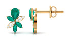 Nature Inspired Floral Stud Earrings with Emerald and Diamond Emerald - ( AAA ) - Quality - Rosec Jewels