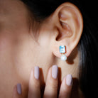 Emerald Cut Swiss Blue Topaz and Freshwater Pearl Drop Earrings Freshwater Pearl - ( AAA ) - Quality - Rosec Jewels