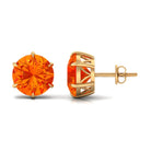 6 Claw Set Round Created Orange Sapphire Solitaire Stud Earrings Lab Created Orange Sapphire - ( AAAA ) - Quality - Rosec Jewels