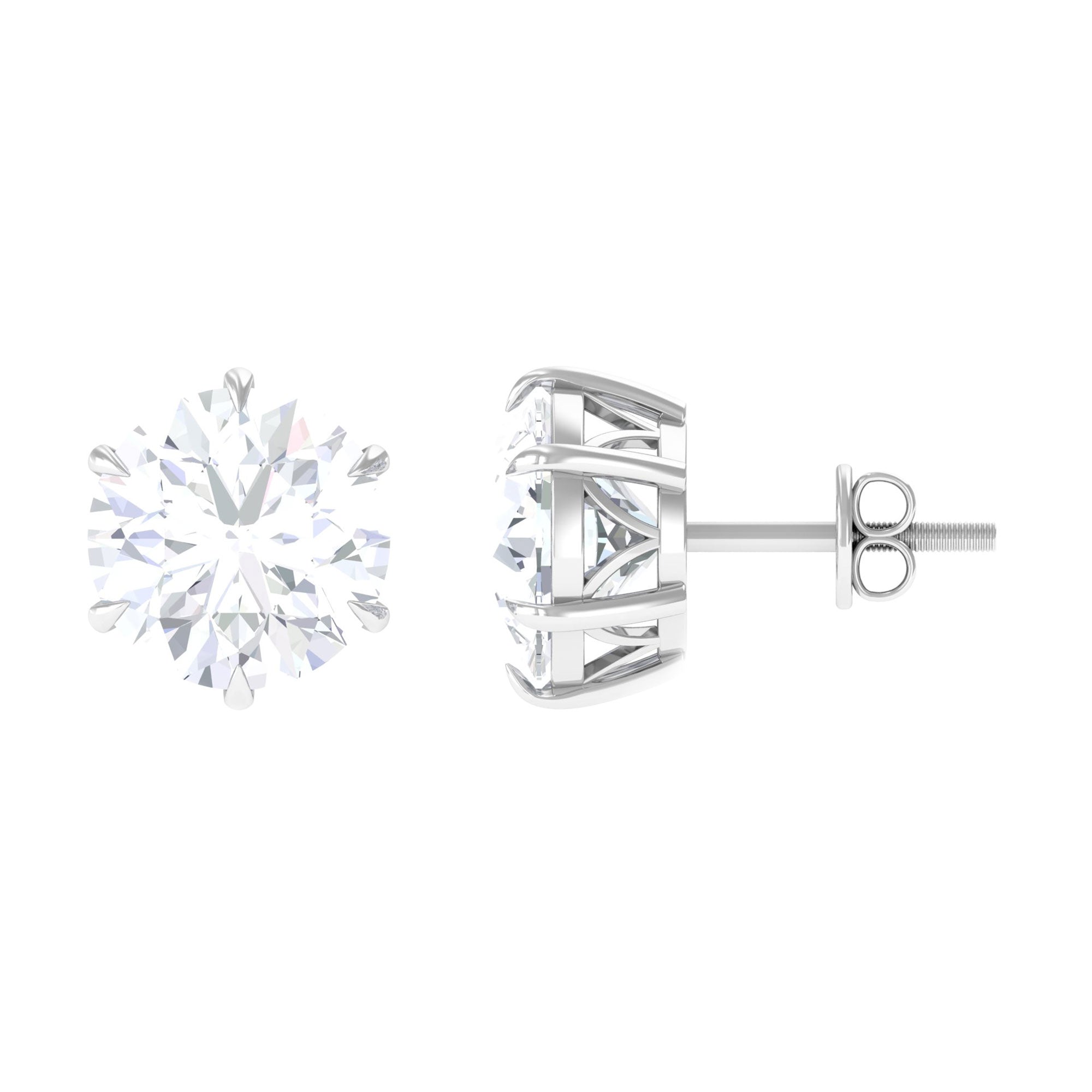 6 Claw Set Round Zircon Solitaire Stud Earrings Zircon - ( AAAA ) - Quality - Rosec Jewels