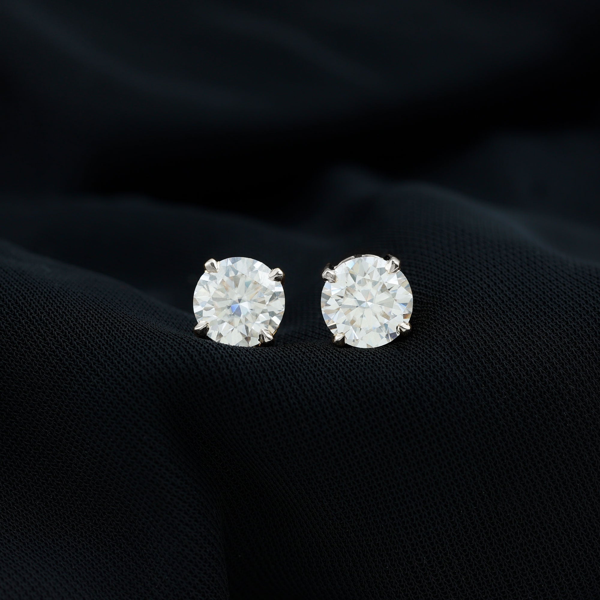 Round Moissanite Solitaire Stud earrings in 4 Prong Setting Moissanite - ( D-VS1 ) - Color and Clarity - Rosec Jewels