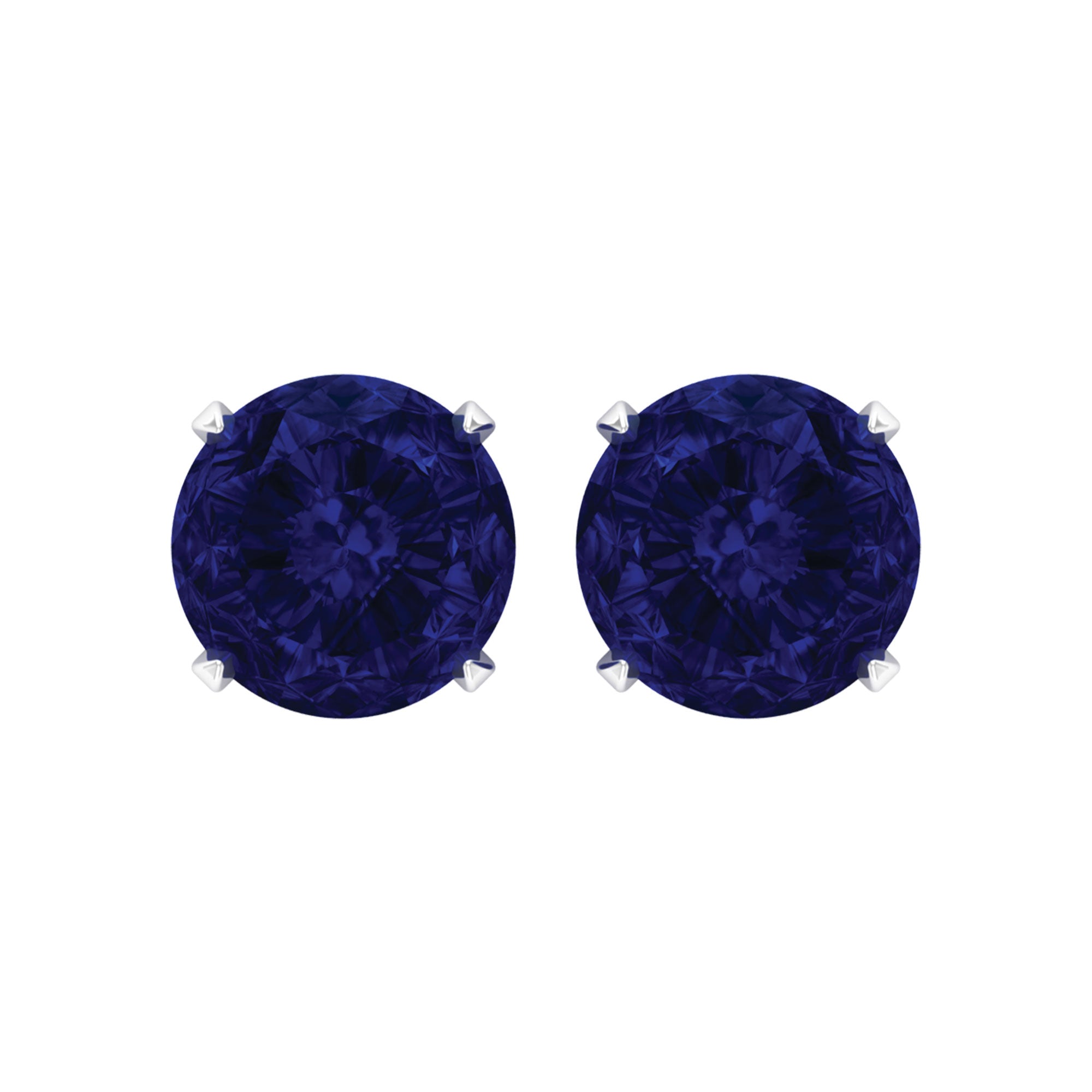 Round Created Blue Sapphire Solitaire Stud Earrings in Claw Setting Lab Created Blue Sapphire - ( AAAA ) - Quality - Rosec Jewels