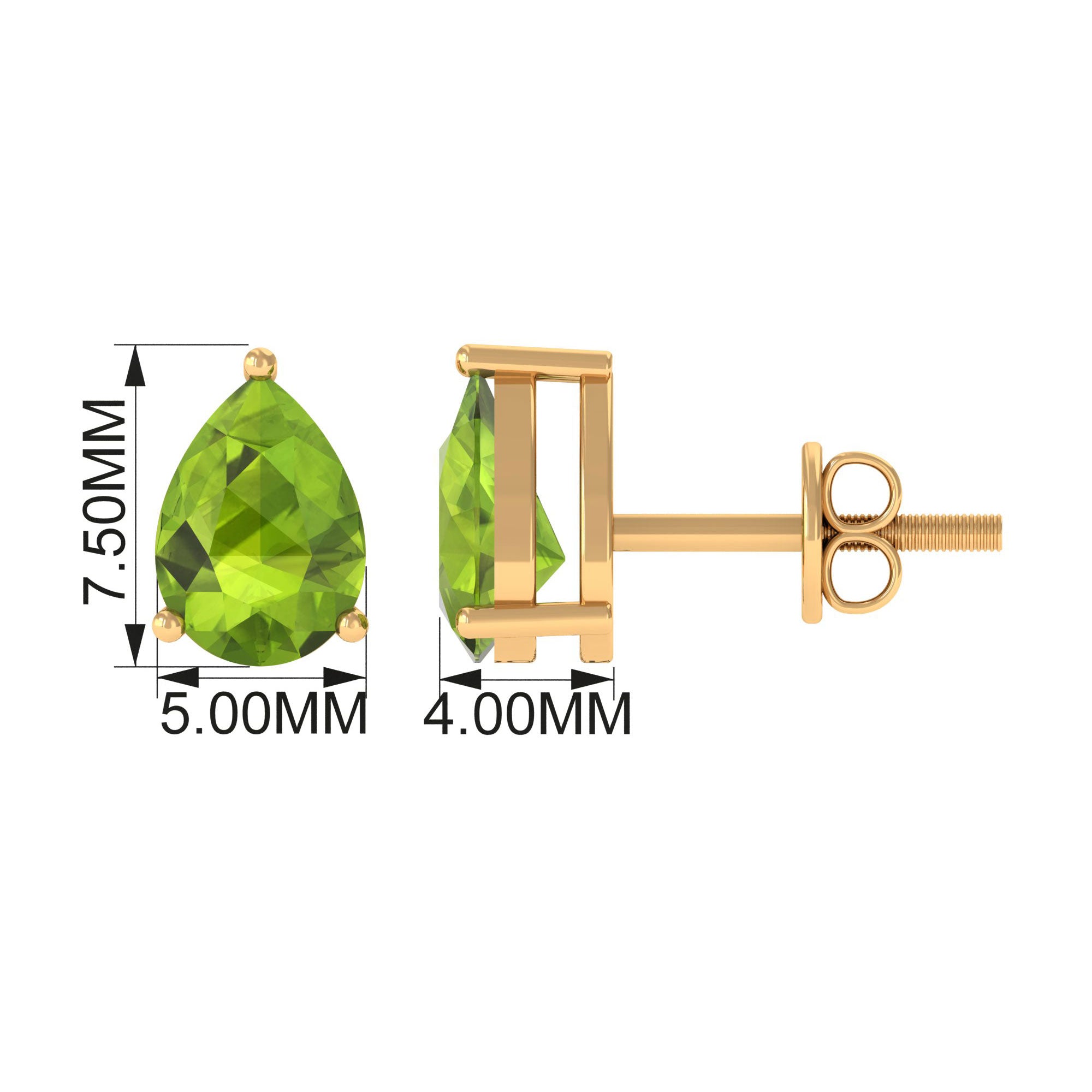 1.5 CT Pear Cut Peridot Solitaire Earrings Peridot - ( AAA ) - Quality - Rosec Jewels