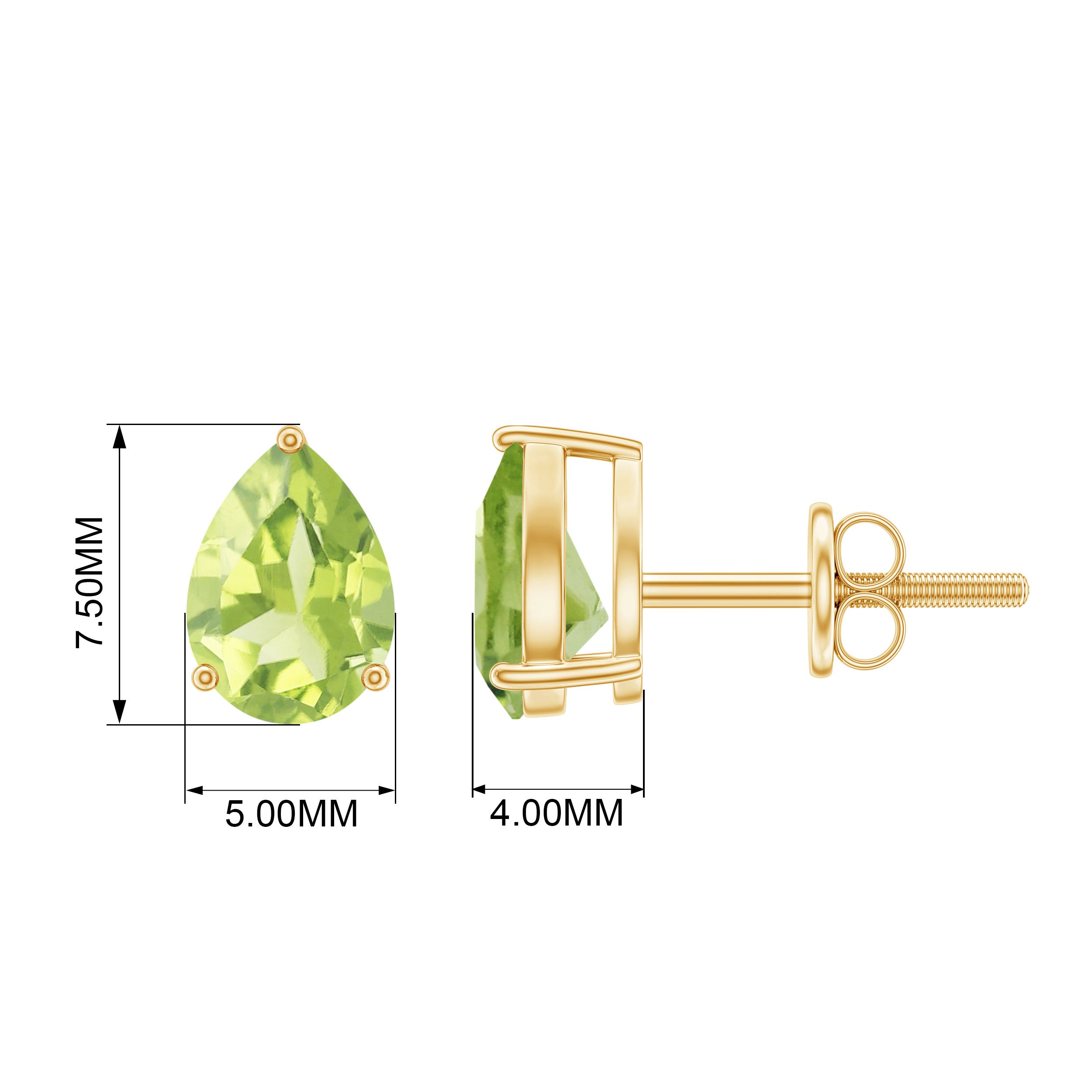 1.5 CT Pear Cut Peridot Solitaire Earrings Peridot - ( AAA ) - Quality - Rosec Jewels