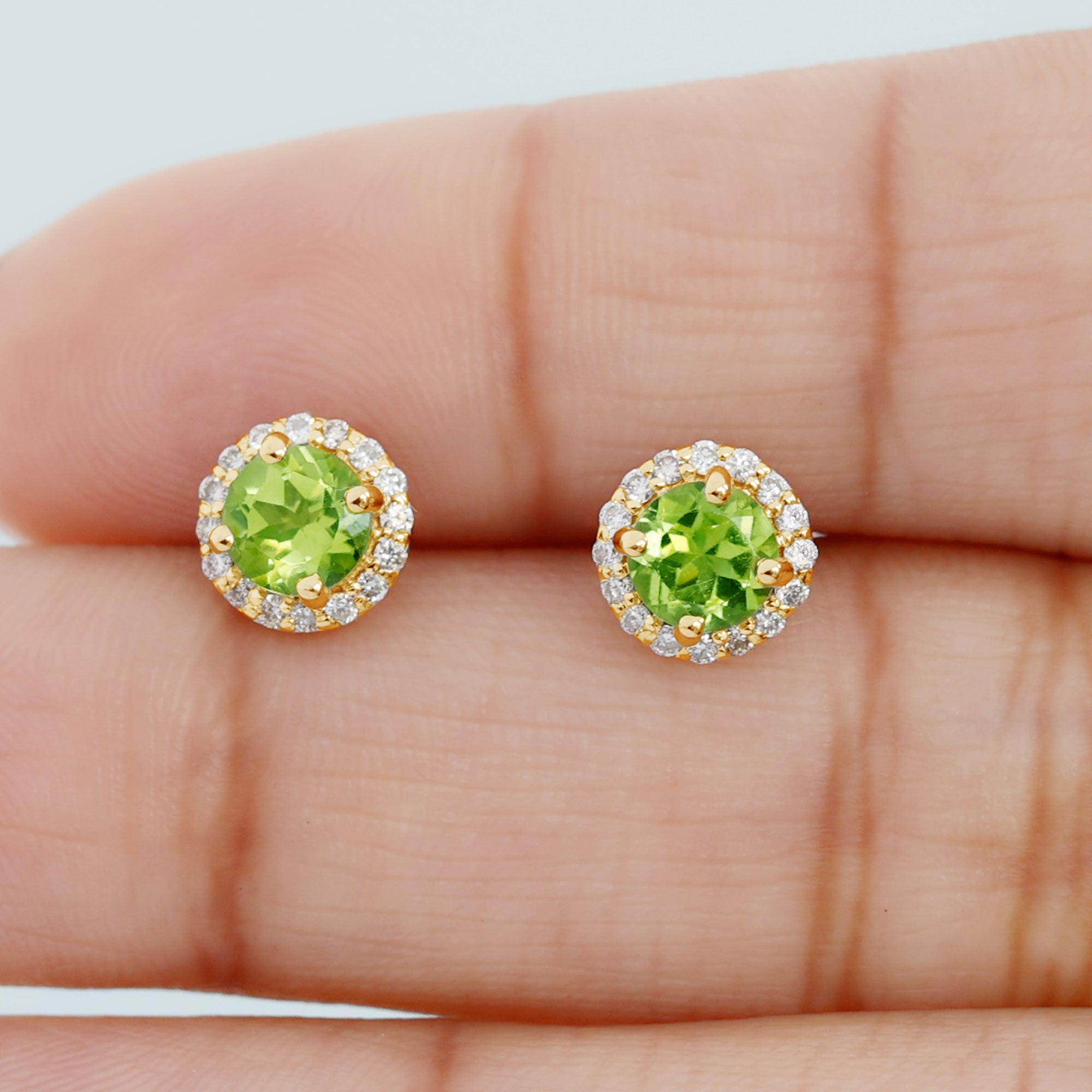 1.5 CT Classic Peridot and Diamond Halo Stud Earrings Peridot - ( AAA ) - Quality - Rosec Jewels