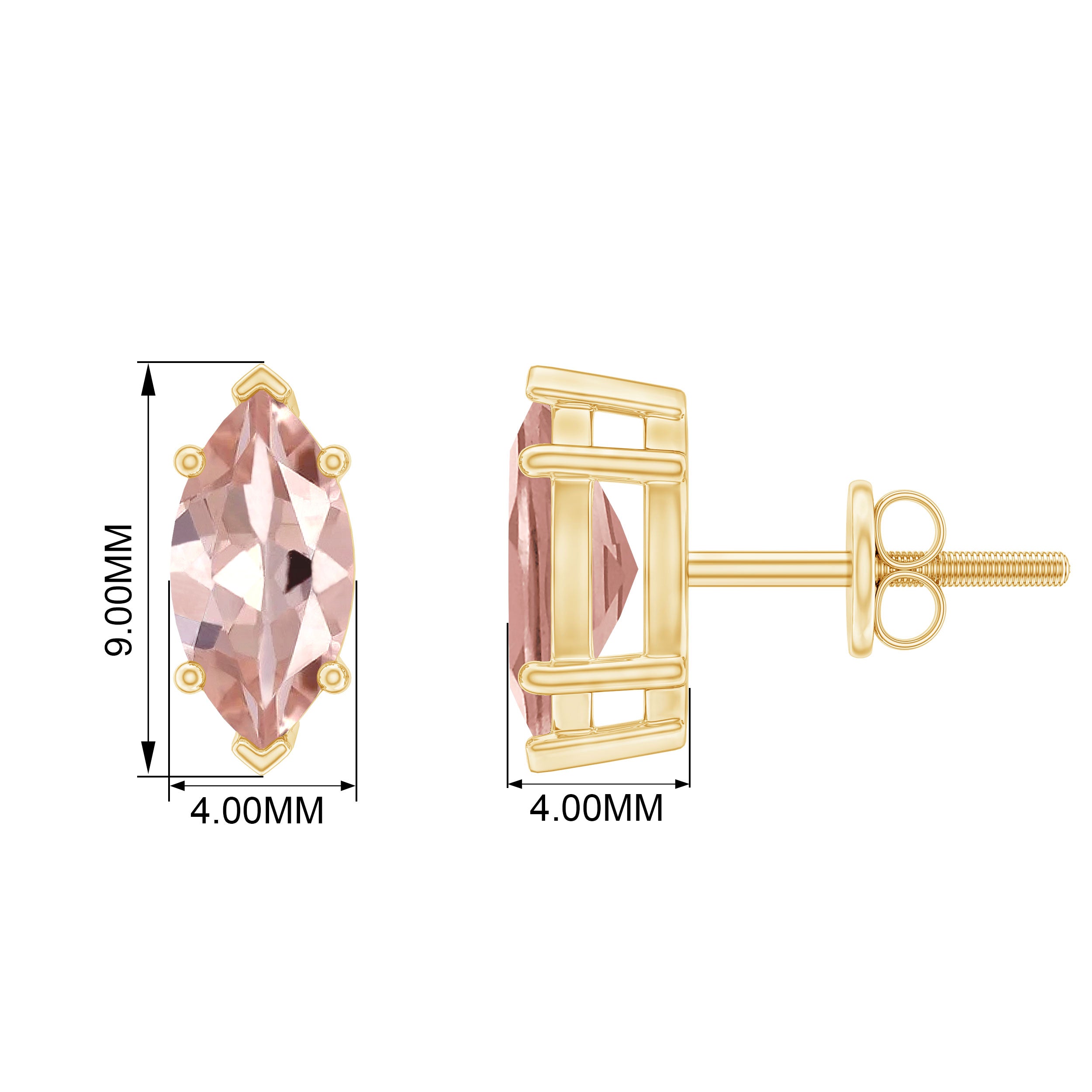 4X8 MM Marquise Cut Morganite Solitaire Stud Earrings Morganite - ( AAA ) - Quality - Rosec Jewels