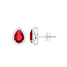 5X7 MM Pear Cut Created Ruby Classic Stud Earring with Diamond Accent Lab Created Ruby - ( AAAA ) - Quality - Rosec Jewels