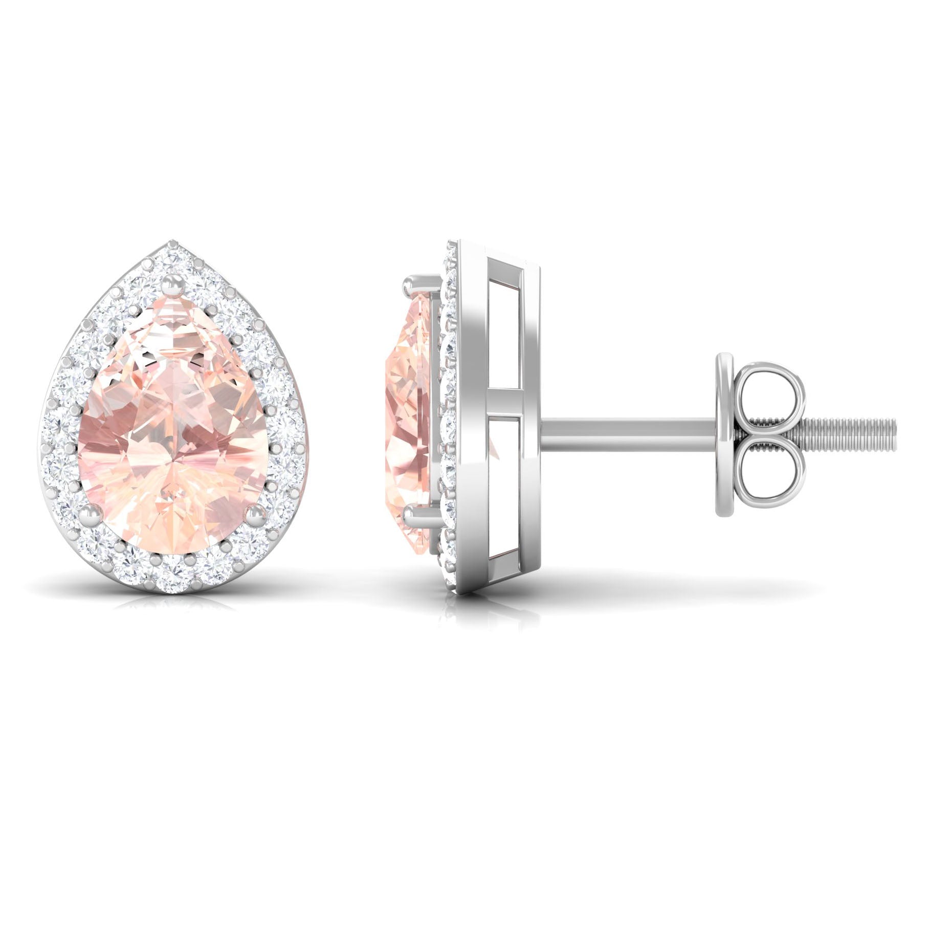 1.50 CT Morganite Teardrop Stud Earrings with Diamond Halo Morganite - ( AAA ) - Quality - Rosec Jewels