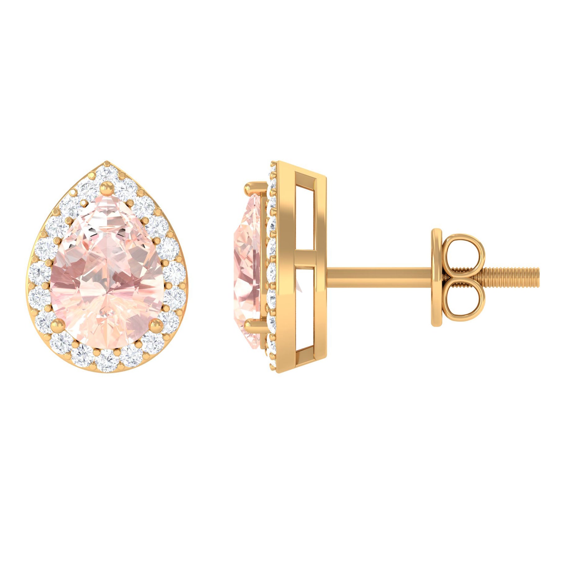 1.50 CT Morganite Teardrop Stud Earrings with Diamond Halo Morganite - ( AAA ) - Quality - Rosec Jewels