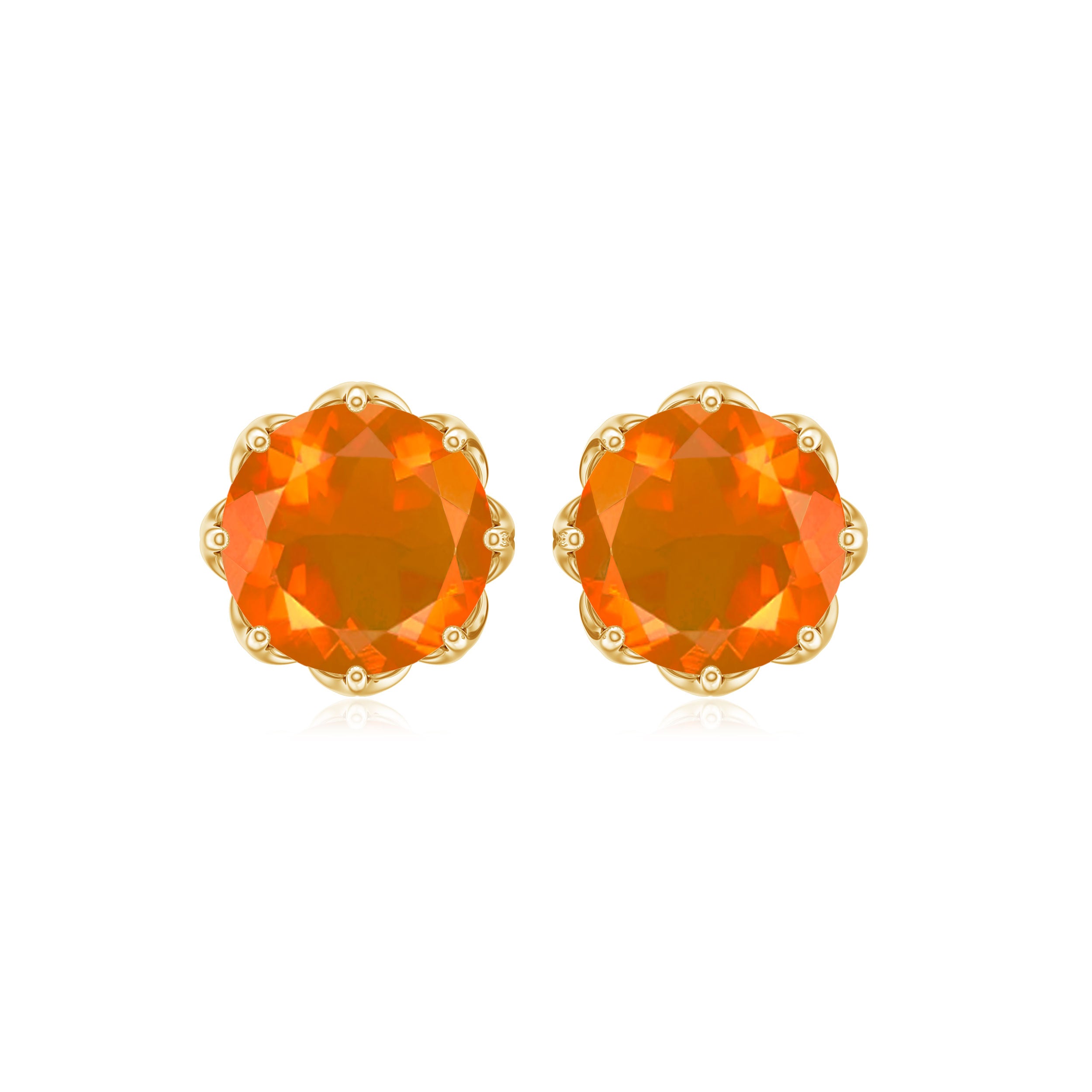 6 MM Decorative Fire Opal Solitaire Stud Earrings Fire Opal - ( AAA ) - Quality - Rosec Jewels