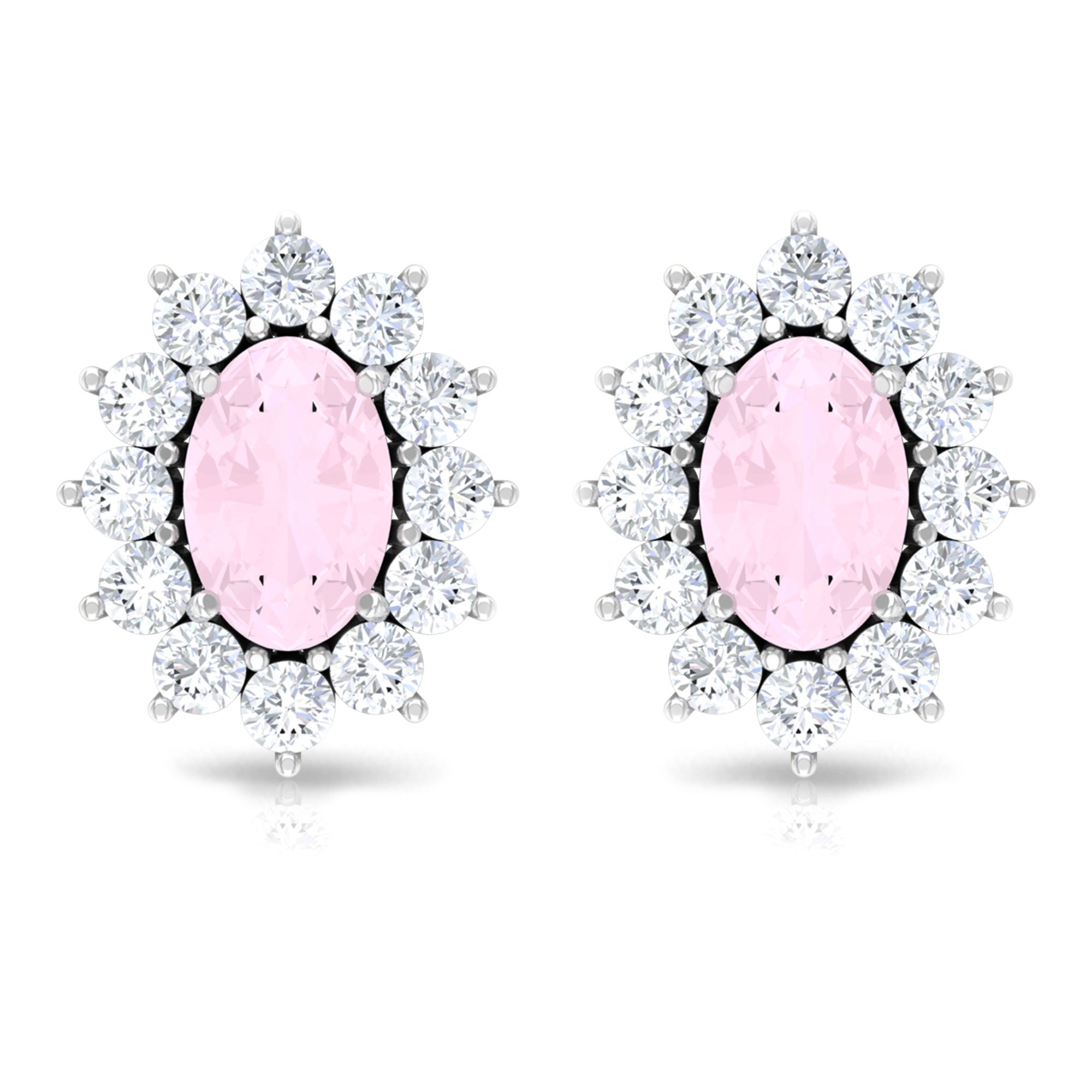 1.75 CT Oval Cut Rose Quartz and Diamond Starburst Stud Earrings Rose Quartz - ( AAA ) - Quality - Rosec Jewels