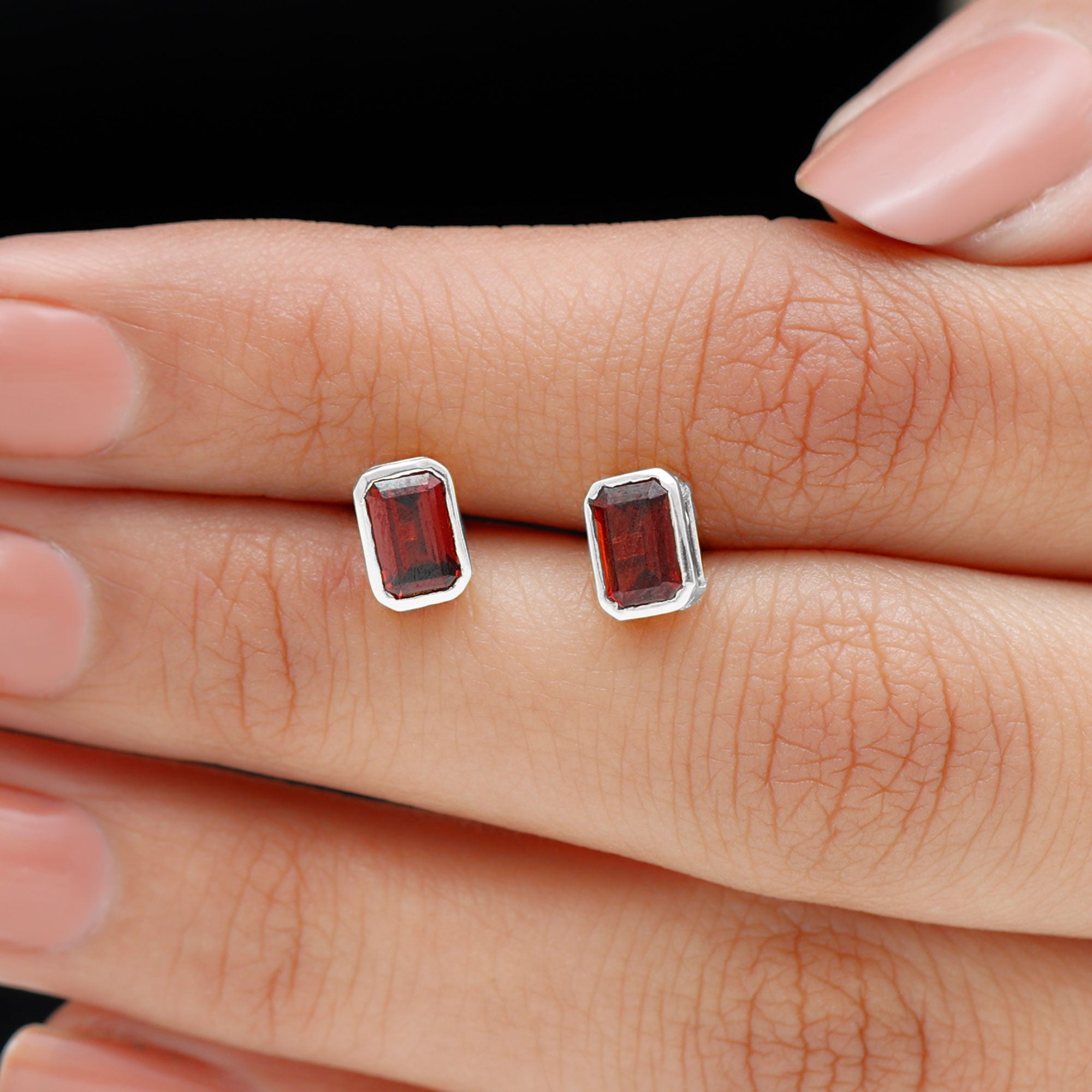 1.50 CT Octagon Cut Garnet Solitaire Stud Earrings in Bezel Setting Garnet - ( AAA ) - Quality - Rosec Jewels