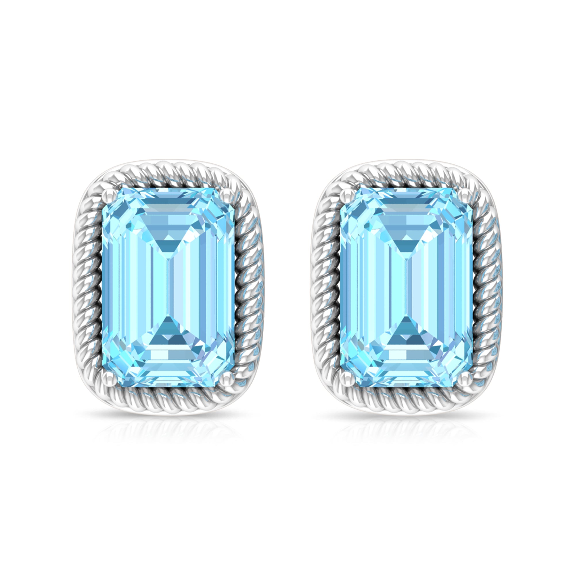 4X6 MM Octagon Cut Aquamarine Solitaire and Gold Minimal Stud Earrings Aquamarine - ( AAA ) - Quality - Rosec Jewels