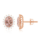 Oval Morganite and Diamond Classic Halo Stud Earrings Morganite - ( AAA ) - Quality - Rosec Jewels