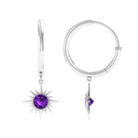 Milgrain Bezel Set Amethyst Sunburst Hoop Drop Earrings Amethyst - ( AAA ) - Quality - Rosec Jewels