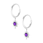 Milgrain Bezel Set Amethyst Sunburst Hoop Drop Earrings Amethyst - ( AAA ) - Quality - Rosec Jewels