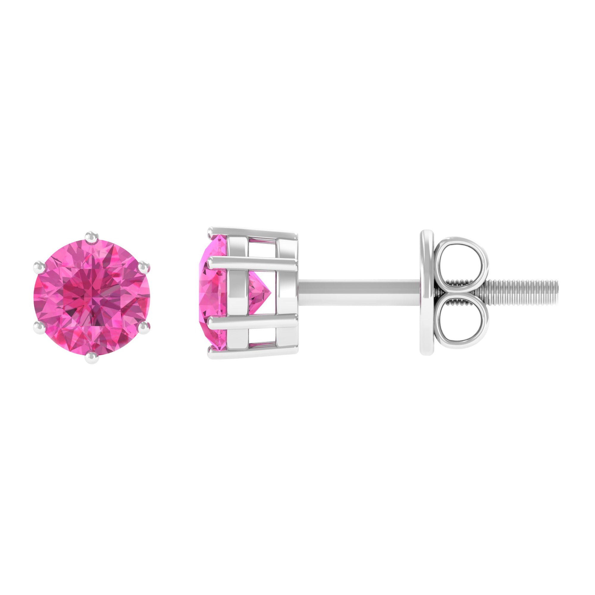 4 MM Genuine Pink Sapphire Solitaire Stud Earrings in 6 Prong Setting Pink Sapphire - ( AAA ) - Quality - Rosec Jewels