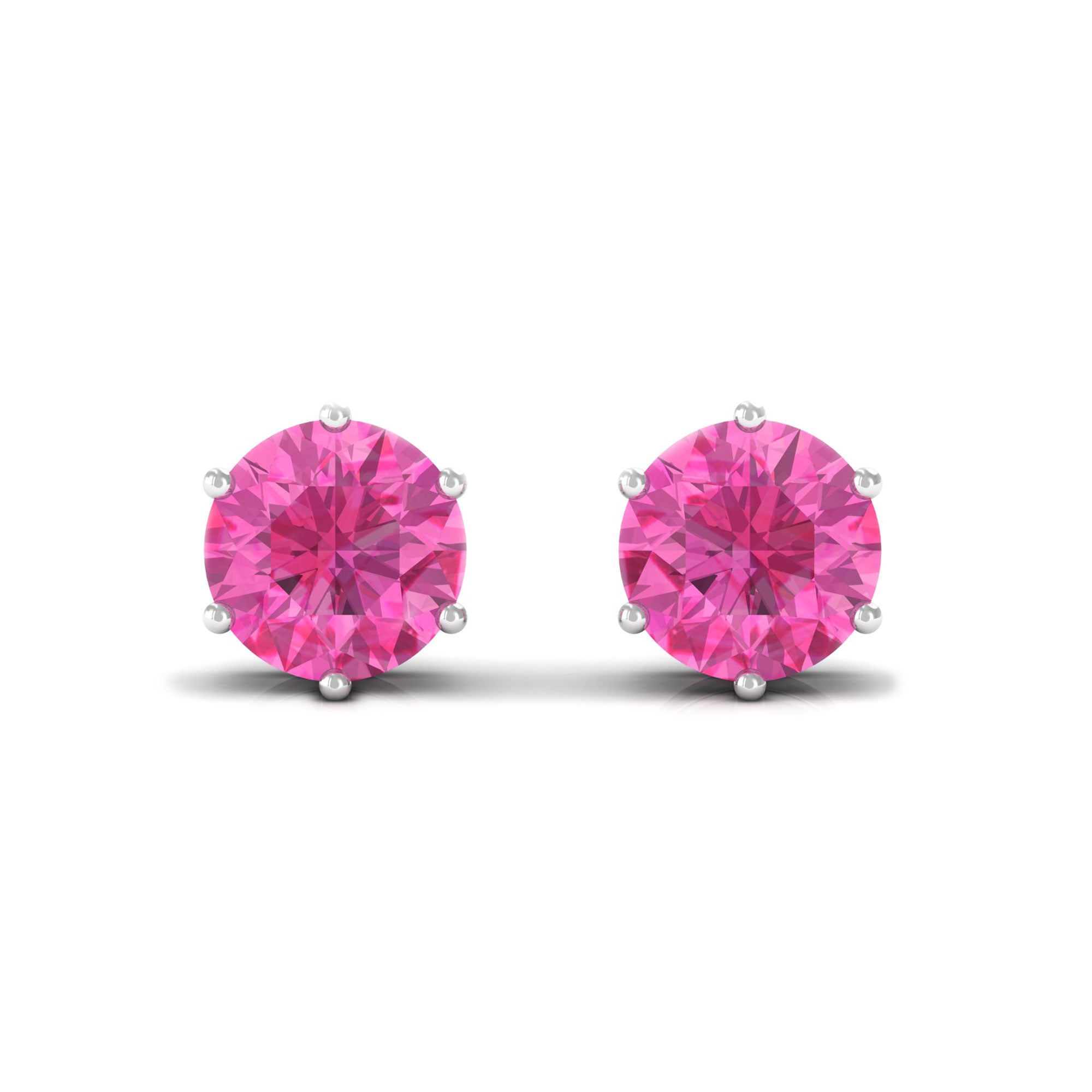 4 MM Genuine Pink Sapphire Solitaire Stud Earrings in 6 Prong Setting Pink Sapphire - ( AAA ) - Quality - Rosec Jewels