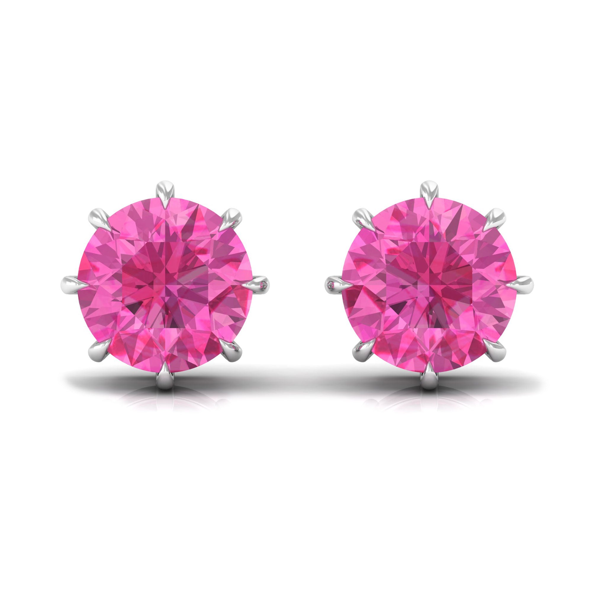 4.5 MM Natural Pink Sapphire Solitaire Stud Earrings in 8 Claw Prong Setting Pink Sapphire - ( AAA ) - Quality - Rosec Jewels