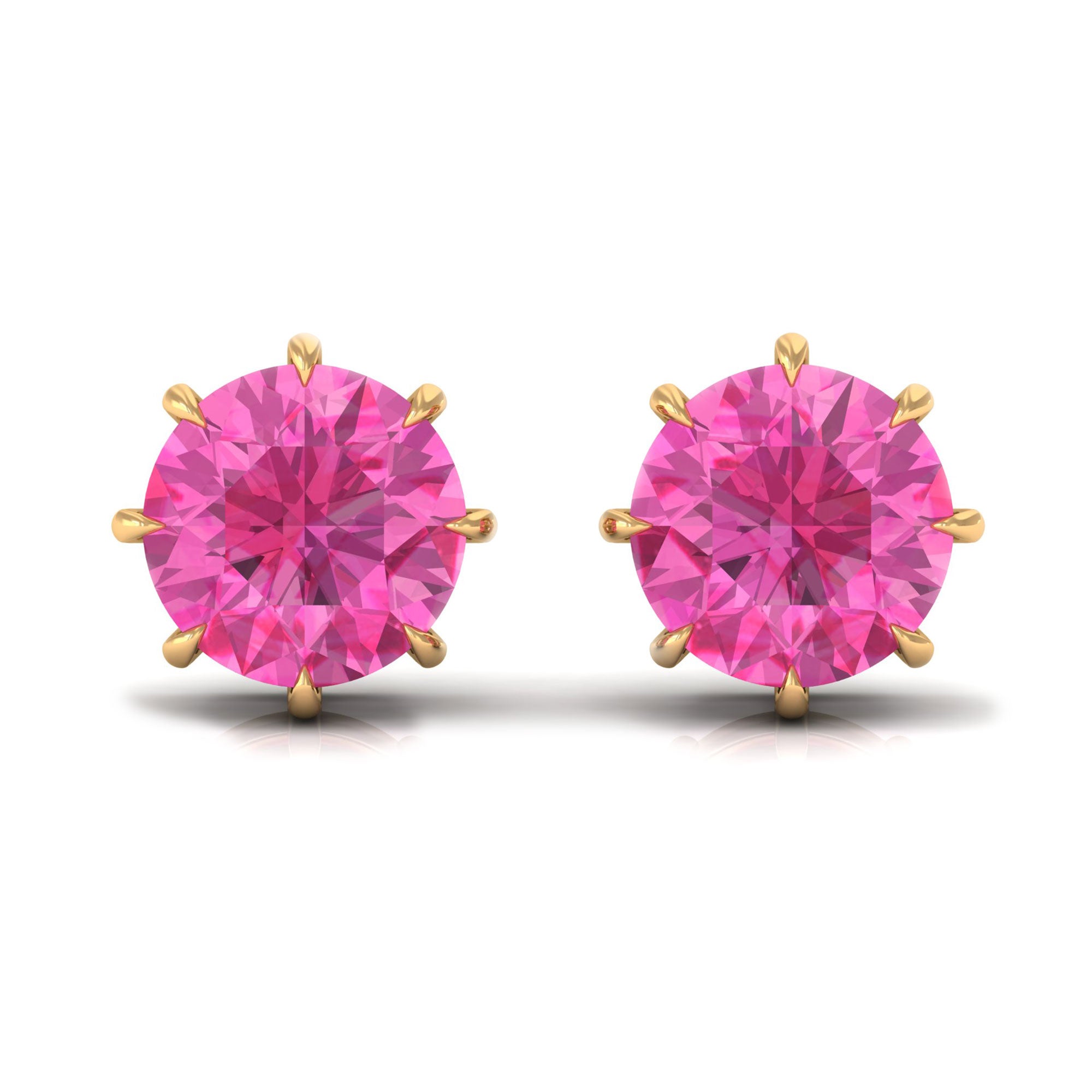 4.5 MM Natural Pink Sapphire Solitaire Stud Earrings in 8 Claw Prong Setting Pink Sapphire - ( AAA ) - Quality - Rosec Jewels