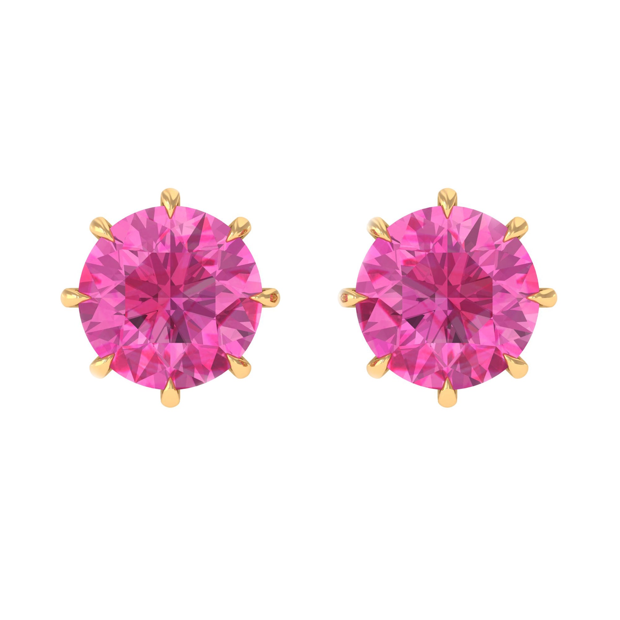 4.5 MM Natural Pink Sapphire Solitaire Stud Earrings in 8 Claw Prong Setting Pink Sapphire - ( AAA ) - Quality - Rosec Jewels