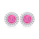 Pink Sapphire and Diamond Halo Stud Earrings Pink Sapphire - ( AAA ) - Quality - Rosec Jewels