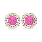 Pink Sapphire and Diamond Halo Stud Earrings Pink Sapphire - ( AAA ) - Quality - Rosec Jewels