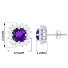 Round Amethyst Classic Stud Earring with Diamond Halo Amethyst - ( AAA ) - Quality - Rosec Jewels