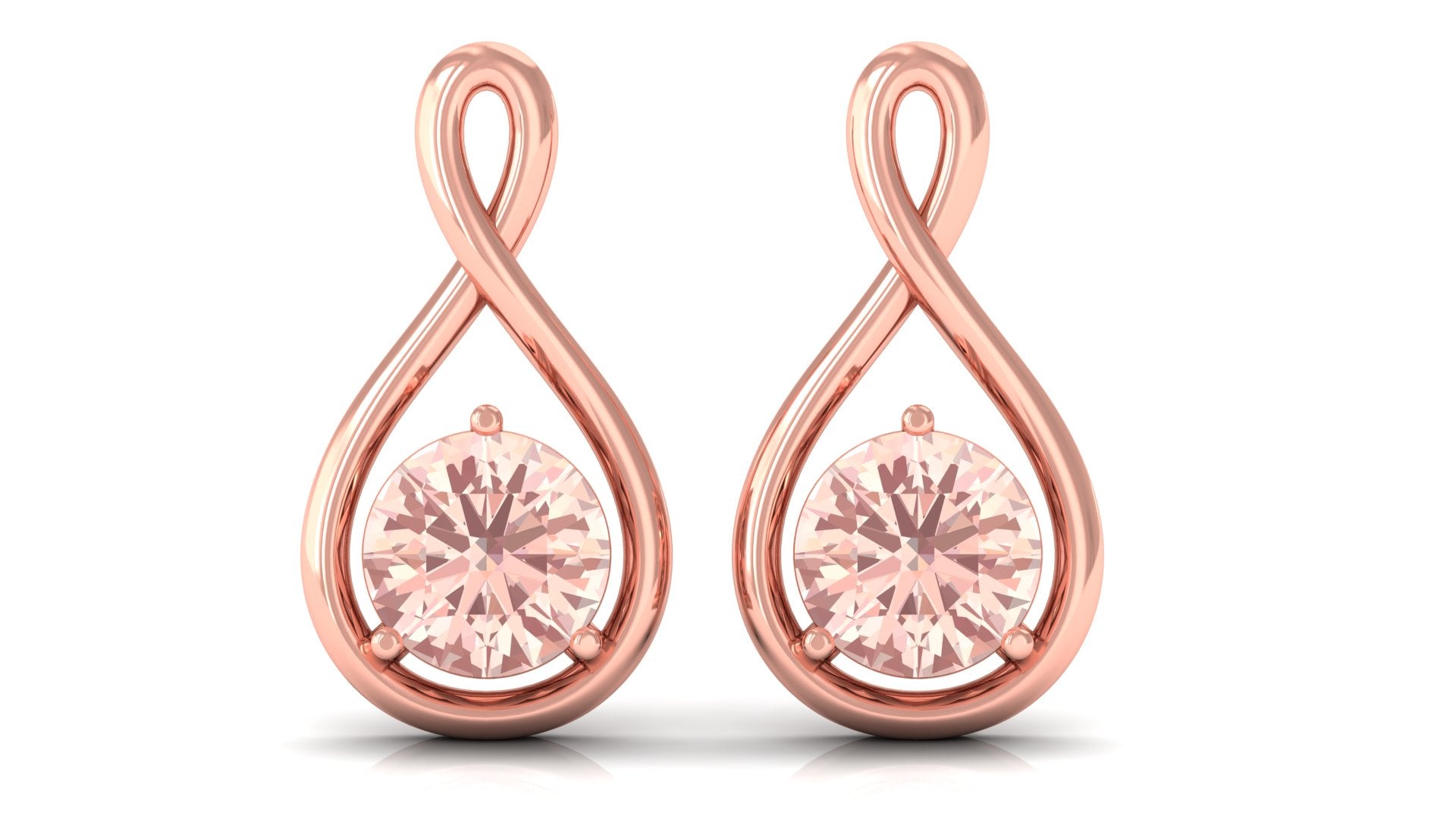 1/2 CT Elegant Morganite Infinity Solitaire Stud Earrings in Gold Morganite - ( AAA ) - Quality - Rosec Jewels