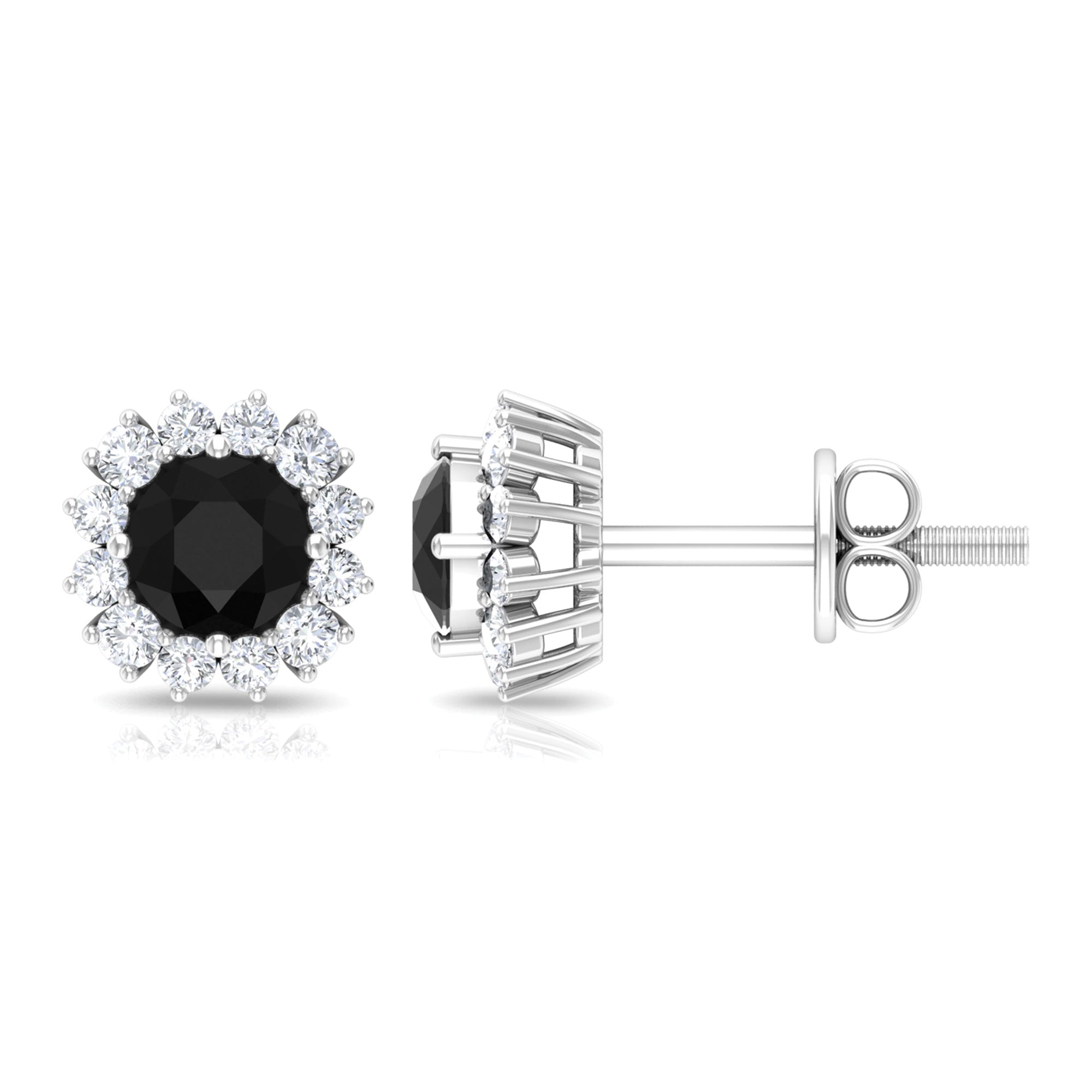 1 CT Classic Black Spinel and Diamond Halo Stud Earrings Black Spinel - ( AAA ) - Quality - Rosec Jewels